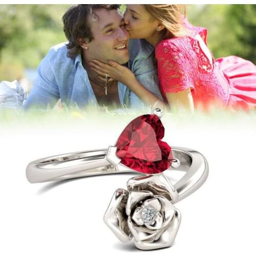 Bague Femme Кольца 2021 Тренд Eternal Love Rose Ring For Women Girls Cute Red Heart And Rose Flower Ring Stacking Ring Size 6-10