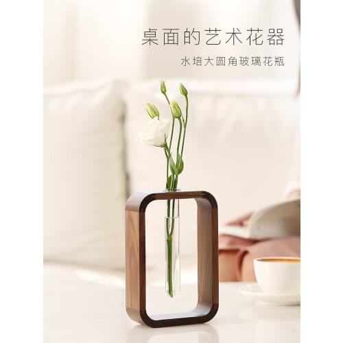 Wooden Glass Small Vase Mini Small Hydroponic Vase Small Vase Desk Dining-Table Decoration Small Fresh Vase Decoration