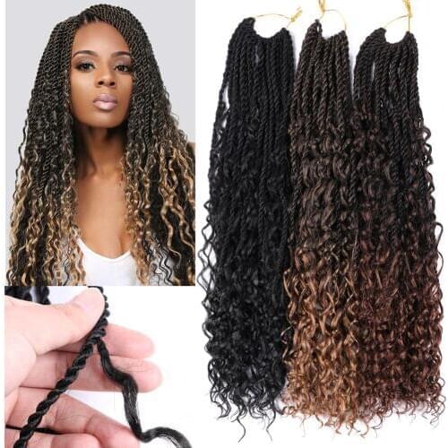 Mtmei Hair Messy Senegalese Twist Crochet Hair With Curly Ends 22" 20Strands/Pack Black Brown Ombre Braiding Hair Extensions