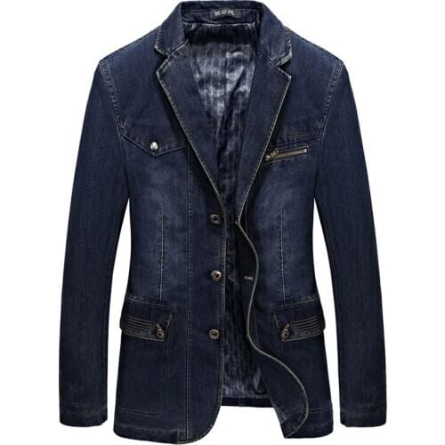 Mens Blazers Jackets Mens Spring Autumn Fashion Denim Jackets Causal Cowboy Blazers Washed Slim Jean Jacket Coat Male Clothes