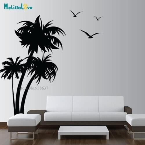 Set of 3 Palm Coconut Tree Living Room Decal seagull birds Nature Forest Seaside resort Mural Wall Sticker Vinyl wallpaper BB055