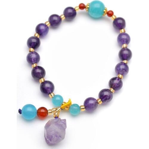 Natural Amethyst and Amazonite Round Beads Rough Nugget Stone Charm Bracelets Gem Jewelrys Party Jewerly Gift