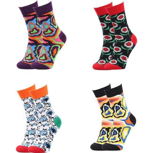 Womens Socks New Mid Calf Art Trend Unisex Individuality Autumn Winter Street Hip-hop Pure Cotton Print Sunflower Crew Sock Men