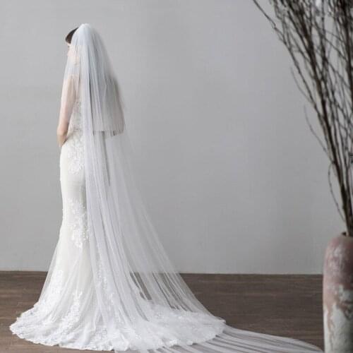 New Elegant White Ivory Bridal Veils 2 layers With Comb Cut Edge Soft net Wedding Veil Wedding Accessories Veu de Noiva
