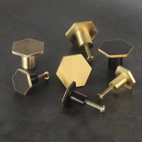 New Gold Antique Brass Hexagon Knobs Cabinet Knob Handle Dresser Knobs Drawer Pulls Kitchen Furniture Hardware Wall Cloth Hooks