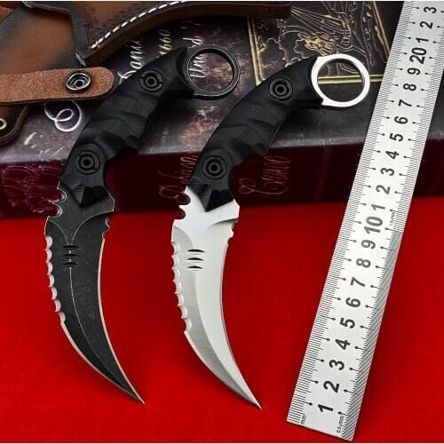 CS GO Karambit D2 Steel Fixed Blade Knife G10 Handle Tactical Military Pocket Knives Survival Hunting Knifes Self Defense Tools