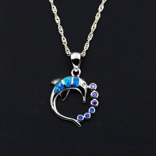 Cute Dolphin Design Fire Opal Pendant Necklace for Gift