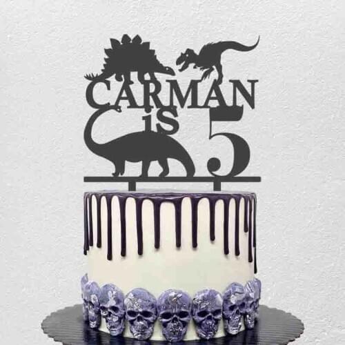 Personalized Kids Birthday Cake Topper Custom Name Age Caroon Dinosaur For Child Birthday Party Cake Decoration Topper