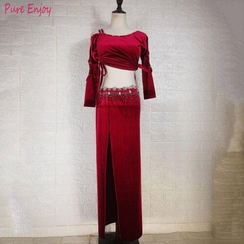 Profession Custom Made women girls bellydance set winter velvet belly dance diamond competition suit custom size