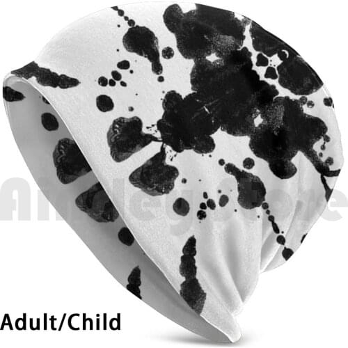Inkblot 8 Beanies Knit Hat Hip Hop Inkblot Rorschach Black White Pattern Ink Spots Splatter Abstract Lively Spray