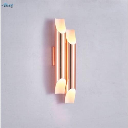 Modern Tube Metal Wall Sconces Lamps Living Room Bedside Corridor Living Room Bed Wall Aluminum Rose Gold Wall Lights Fixtures