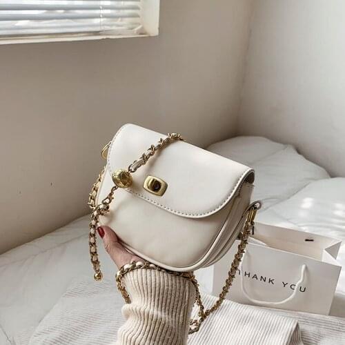 Pu Leather Chain Crossbody Bags for Women 2021 New Korean Fashion Solid Colour Shoulder Saddle Bag Female High Quality