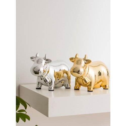 Unique Gift Decoracion Nordica Gold Zodiac Bull Figurine Mascot Entrance Door Porch TV Cabinet Decoration Ornaments Home Modern