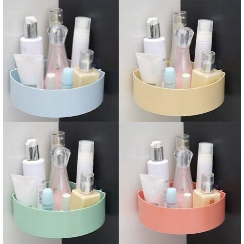 Bathroom Rack Wall Mounted Bathroom Non-perforated Toilet Wall Suction Cup Bathroom Storage Corner Tripod Round 20.5*14.5*6cm