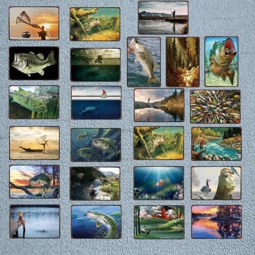 Fishing Animal Landscape Vintage Metal Sign Retro Plaque Wall Home Art Shop Restaurant Decoration Cuadros DU-3943A