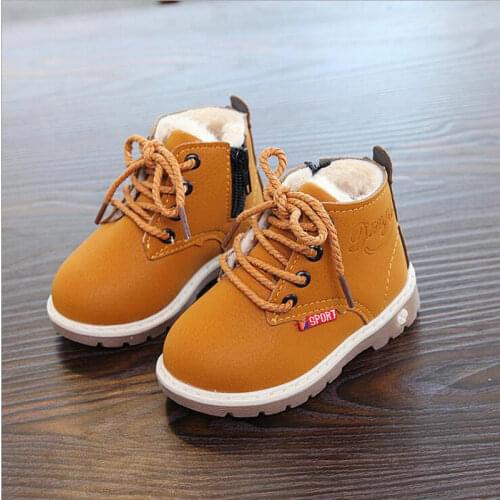 High Quality Children Leather Shoes Boys Kids Martin Boots Winter Warm Fashion Girls Boots Plush Non-slip Round Toe Boots