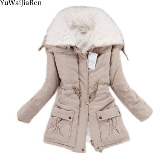 YuWaiJiaRen Winter Jacket Women Fashion Slim Cotton Coat Womens Thickness Overcoat Medium-long Casual Wadded Snow Outwear
