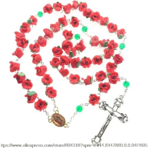 Green connector beads catholic Soft Cerami beads rose flower rosary catholic soft clay bead rosary