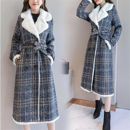 New Cotton Jacket Autumn Loose Thickening Medium-Long Plaid Cotton Plush Coats Female Wool abrigos mujer invierno 2019 f1319