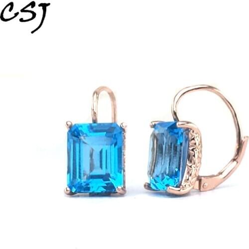 CSJ Elegant Natural Blue Topaz Earrings 925 Sterling Silver Fine Jewelry For Women Wedding Engagment Party For Gift