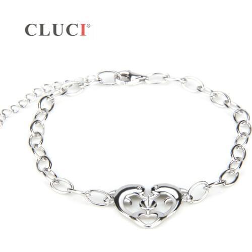 CLUCI 925 SIlver Double Love Heart Charms Bracelet for Women Valentine Gift Jewelry Real Sterling Silver Bracelet SB008SB