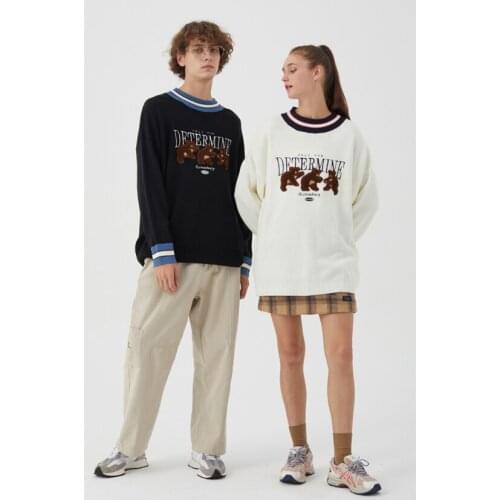 2021traf fall/winter ins yk2 Women Sweater Korean Embroidery College Style O Neck Pullover Knitted Woman винтажный свитер