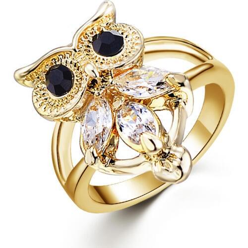 Women Ring Inlaid Zircon Owl-shaped Gold Ring Fashion Animal Jewelry Banquet Engagement Ring To Send Girlfriend Birthday Gift