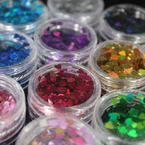 1Box Color Sequins Acrylic Powder Crystal Polymer Nail Art Tips Builder False Tips Nails Art Builder Nail Polymer Heart Shape