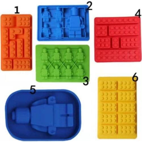 1 pc Square Lego Toy Brick Shape Silicone Ice Cube & Robot Ice Tray Mould Cake Candy Chocolate Mold Bakeware Tools Color Random