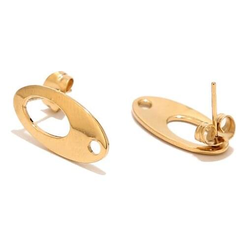 10pcs Gold Tone Stainless Steel 18*9mm Hollow Stud Earring Posts Back Set with Loop Oval Earrings Components For DIY Jewelry