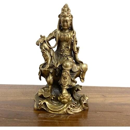 Antique Bronze Leisurely Guan Yin Statue Ornament Copper Buddha Figurines Miniatures Home Decor Accessories Crafts Collections