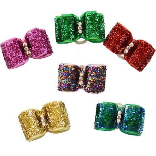 20/50/100pcs /new Handmade dog hair grooming accessories Christmas style pet hair bows Mixed color pet puppy Flower hair bows