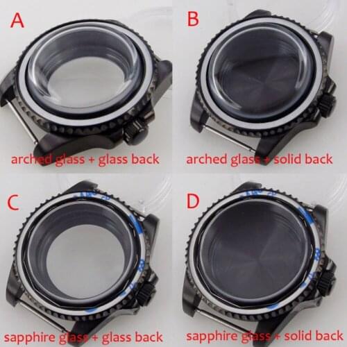 BLIGER 40mm PVD Black Fit NH35A NH36A Automatic Watch Case No Insert Unidirectional Bezel Domed Glass