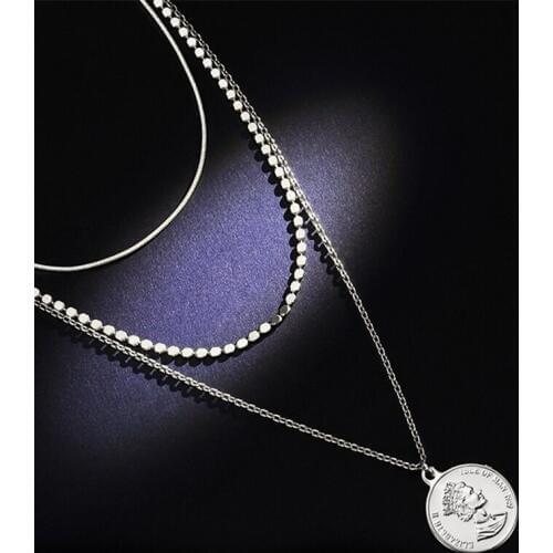 Bohemian fashion moon world map pendant necklace ladies round retro coin jewelry ladies multi-layer necklace long necklace