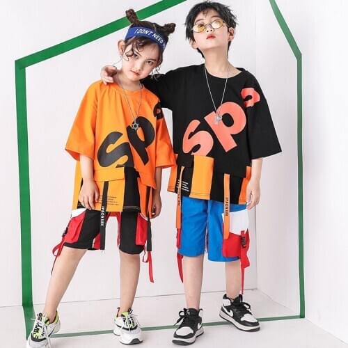 Children Hip Hop Dancing Costumes for Girls Boys Sweatshirt Short Sleeve T Shirt Top Jogger Pants Jazz Ballroom Dance Clothes