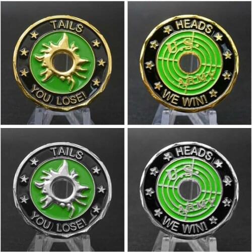 Heads We Win Tails You Lose US ARMY Commemorative Challenge Coins Artwork Gold Silver Plate