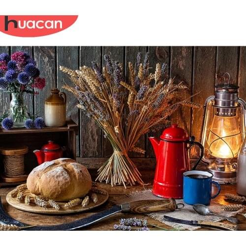 HUACAN 5D Diamond Painting Full Drill Square Kitchen Diamond Embroidery Cross Stitch Picture Of Rhinestones Kitchen Decoration