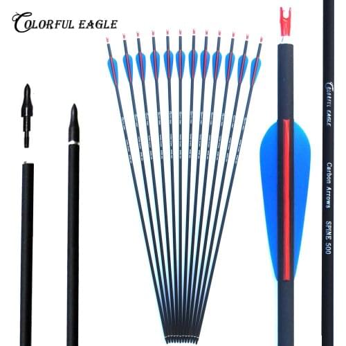 Carbon Arrow Archery 28"30"31" OD 7.6mm Spine 500 for Hunting&Shooting Recurve Compound Bow Long Bow Accessories
