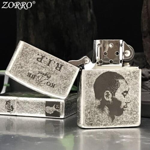 Zorro Kerosene Lighter Pure Copper Old Silver Carving Basketball Star Collection Men Gift Gasoline Oil Lighter Metal Craft