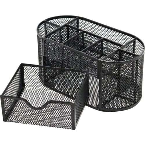 9 Storage Multi-functional Desk Organizer Mesh Metal Pen Holder Stationery Container Box Office School Supplies Caddy Black