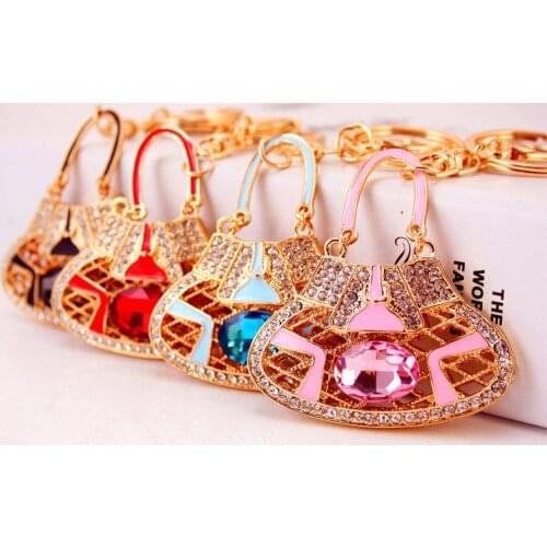 Fashion Exquisite Gift Keychain Crystal Crystal New Style Satchel Bag Hanging to Send Men and Women Friends Keychain Car Pendant