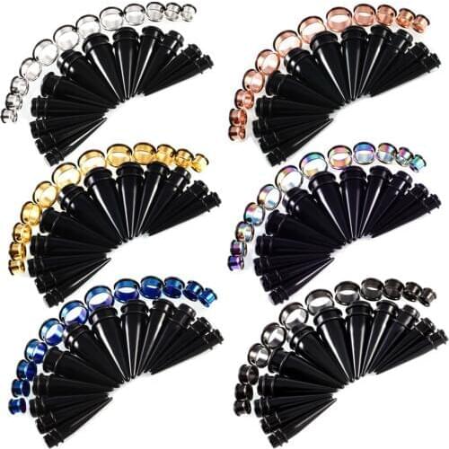 MODRSA 24pcs/lot Stainless Steel Flared Ear Stretching Kit 10mm-20mm Ear Plugs and Tunnels Acrylic Tapers Ear Expander Gauges