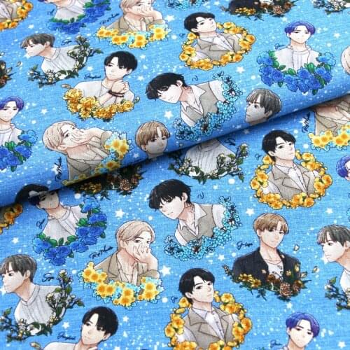 Cartoon Handsome Guys 100% Cotton Fabric for Patchwork Backpacks Slipcover Cushion Cover DIY Sewing Material