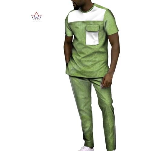 2021 BintaRealWax Men 2 Pieces Pants Sets African Design Clothing African Clothes Casual Men Top Shirts and Pants Sets WYN1188