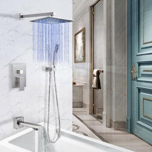 New Style Bathroom Stainless Steel Shower Kit Household Multifunctional 12-inch LED Rain Wall-mounted Shower Booster Nozzle