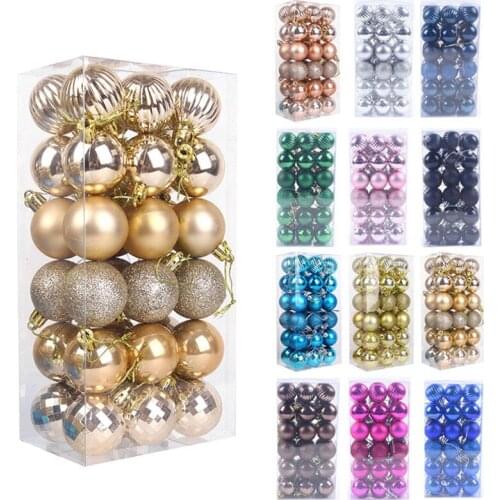 14 Colors Christmas Tree Ball Ornaments Set Glitter Navy Blue Ball Xmas Party Decorations Christmas Tree Hanging Pendants 36pcs