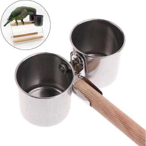 Stainless Steel Birds Parrot Feeder Round Bird Parrot Aviary Pet Food Water Feeding Bowl Pets Cage Clip Cup Dispenser