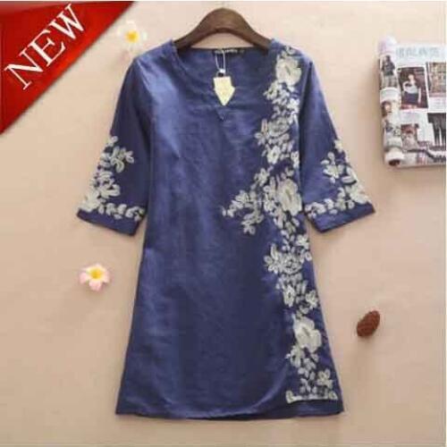 New arrival summer dress style linen womens embroidery vestido womens loose plus size XXXL female fluid dresses vestidos