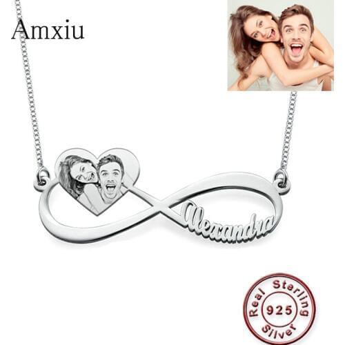 Amxiu Custom Photo Name Necklace 925 Sterling Silver Necklace Bowknot Chokers Necklaces For Women Gift Engrave Picture Jewelry