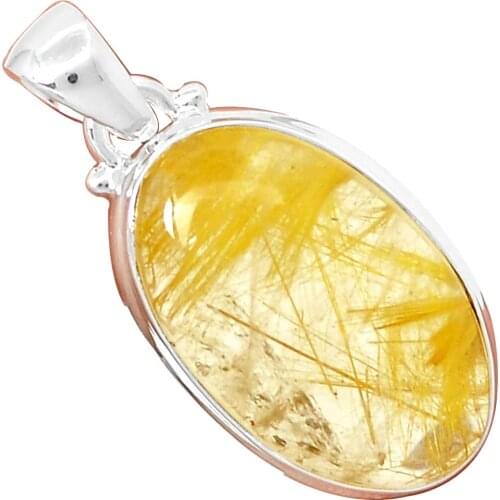 NiaoZaiFei YunZaiKan Genuine Golden Rutile Pendant 925 Sterling Silver, 35 mm, MHBAP5937